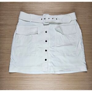 Nine‎ West Size XL White Mini A Line Skirt Belt Pockets Utility